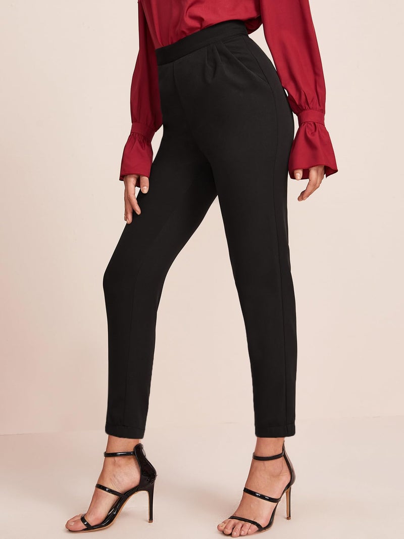 SweatyRocks Women's Casual Skinny Leggings Stretchy High Waisted Work Pants Pockets Black Medium - Image 4